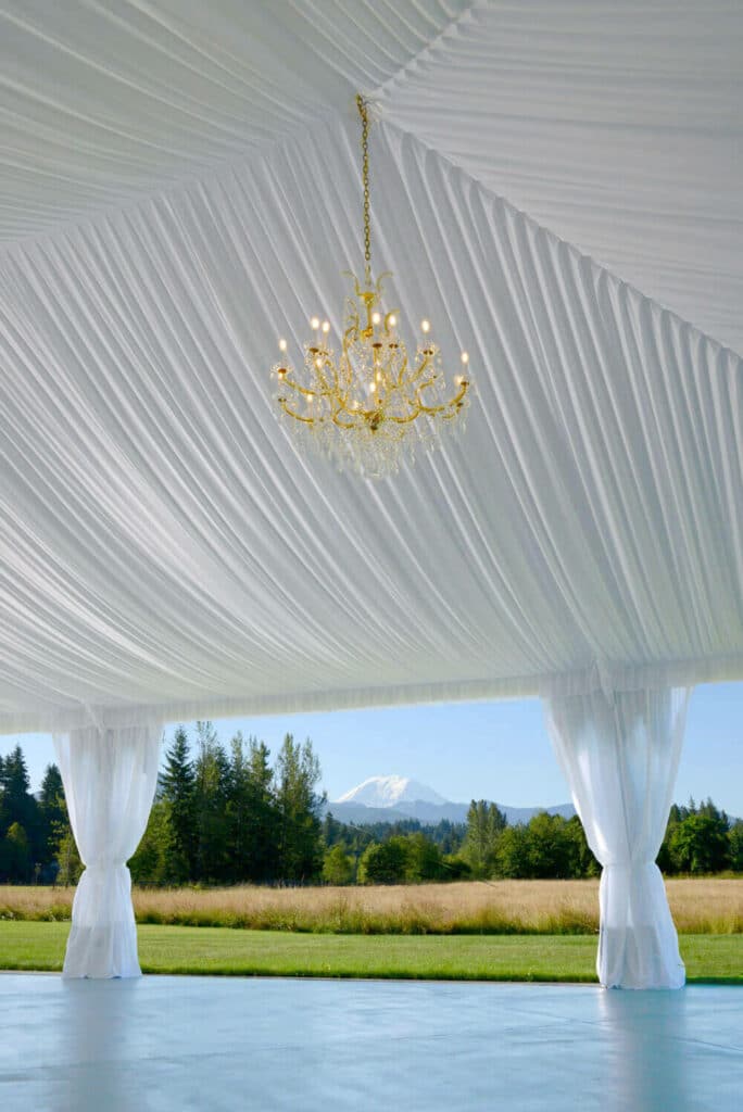 Reception tent with a Mount Rainier view