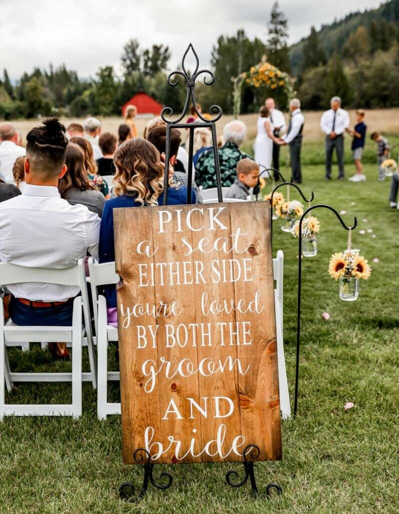 Pick a seat not a side ceremony sign