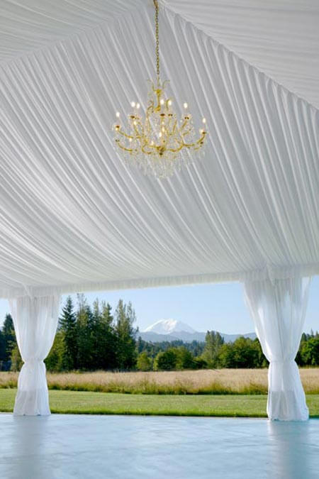 Reception tent with Mount Rainier view at Mount