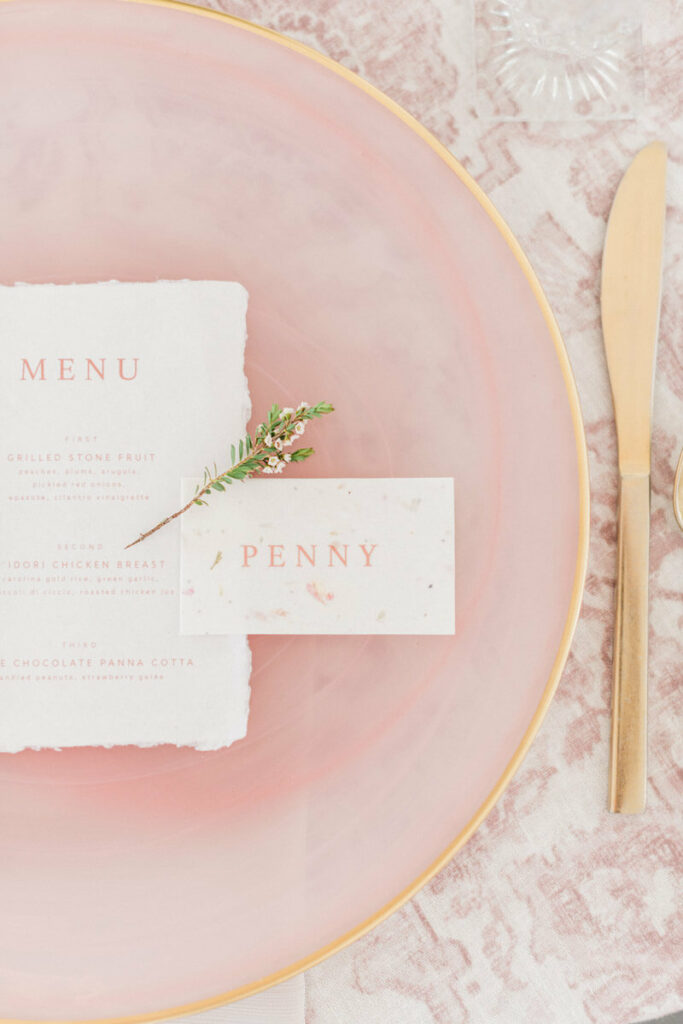 Romantic blush wedding place setting