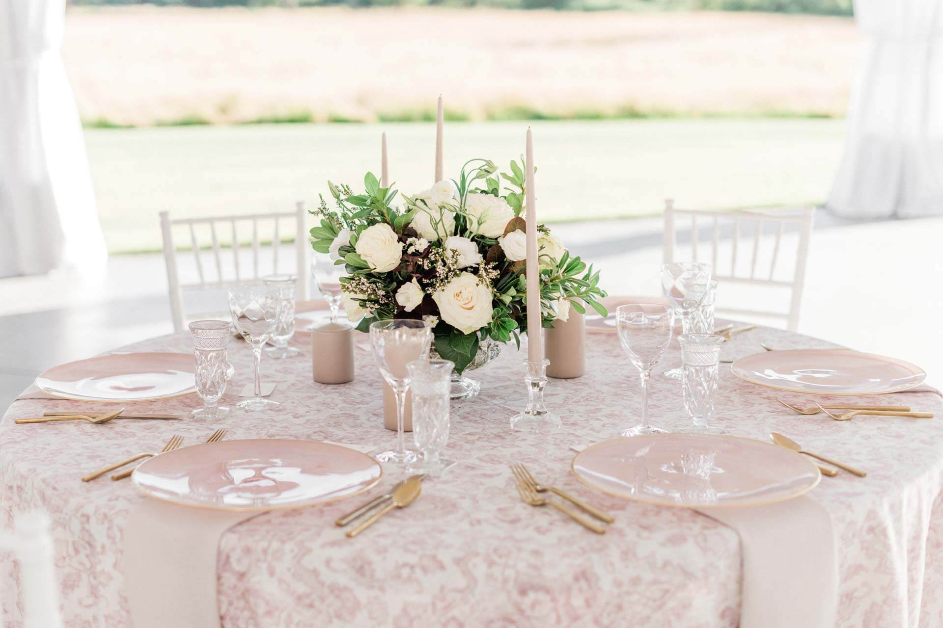Romantic blush wedding table setting