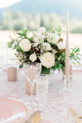 Romantic blush wedding table flowers