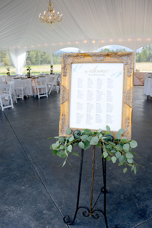 Welcome Sign in reception tent