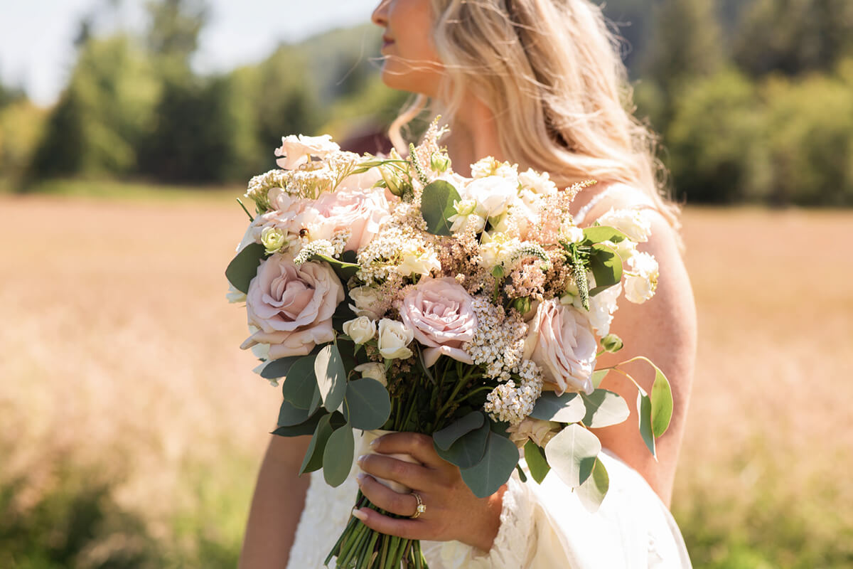 Beautiful blush wedding bouquet at Mount Peak Farm