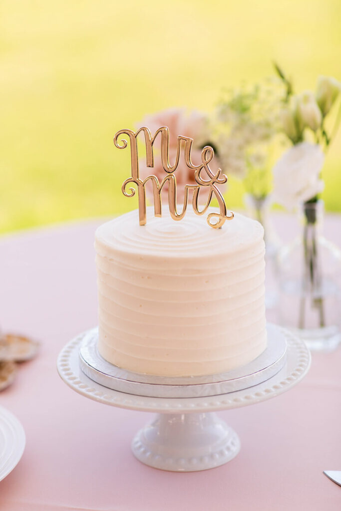 Wedding cake at reception at Mount Peak Farm