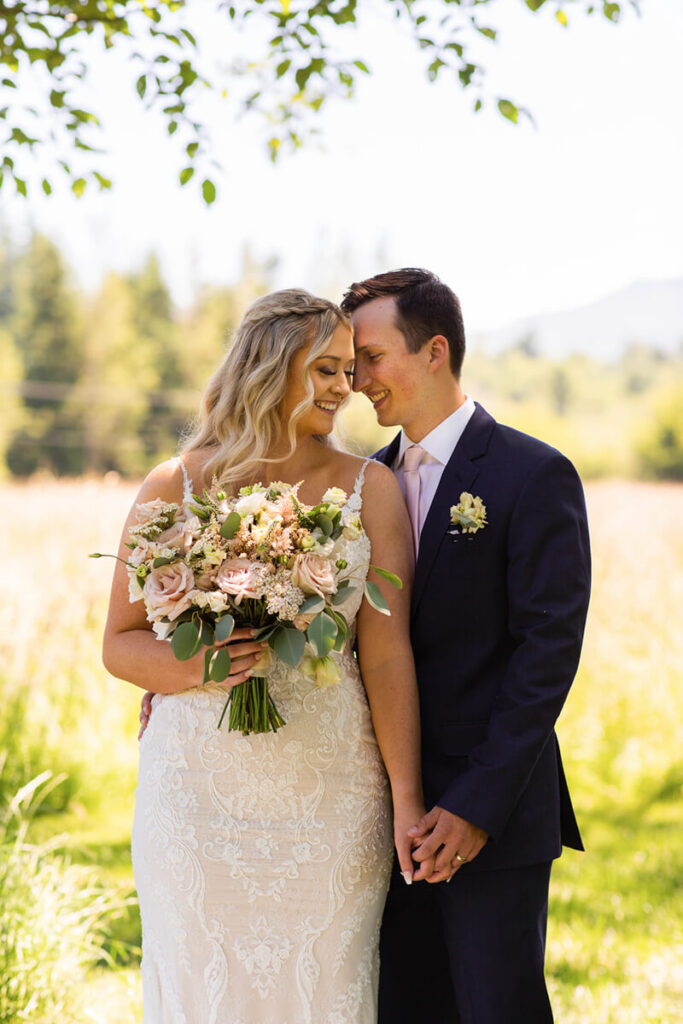Bride and Groom beautiful blush wedding at Mount Peak Farm