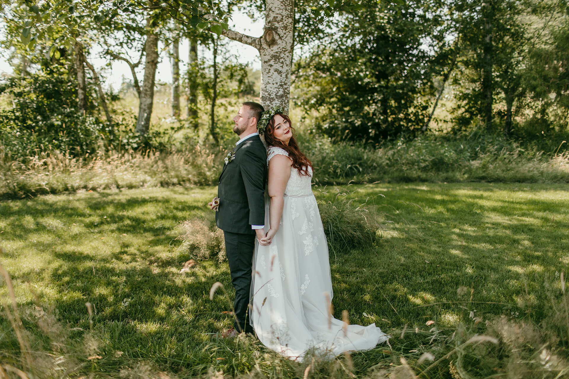 Bride and groom first look at Mount Peak Farm